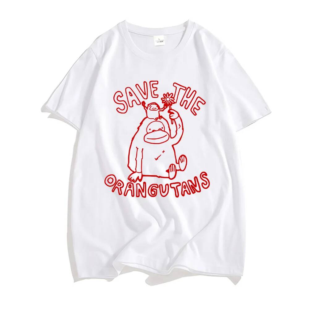 Save The Orangutan Tshirts Homage Monkey Jungle Retro Funny Art Drawing TShirt Cotton Short Sleeve Unisex Women TeeShirt Unisex