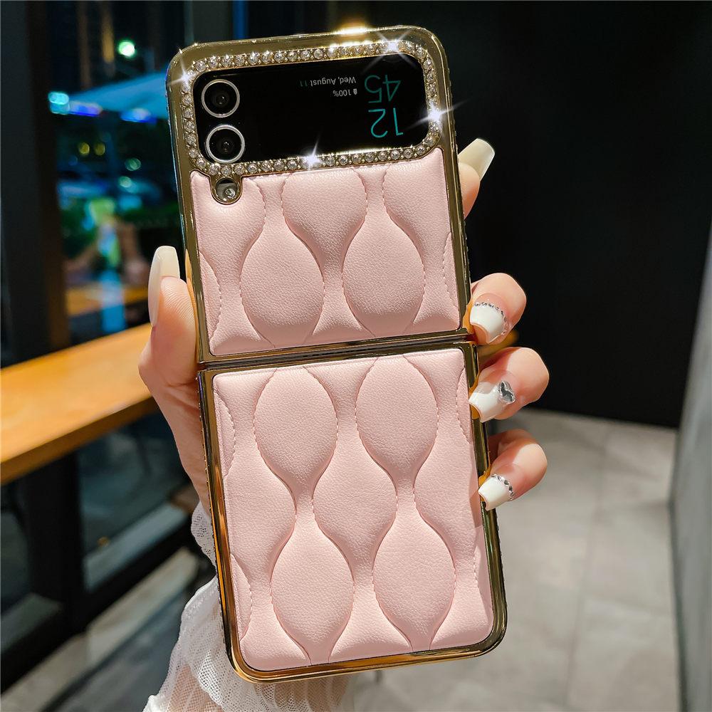 Роскошный чехол из кожи с бриллиантами и золотым покрытием для Samsung Z Flip 6 Flip 5 Flip 4 3 Противоударный чехол-книжка для телефона Coque
