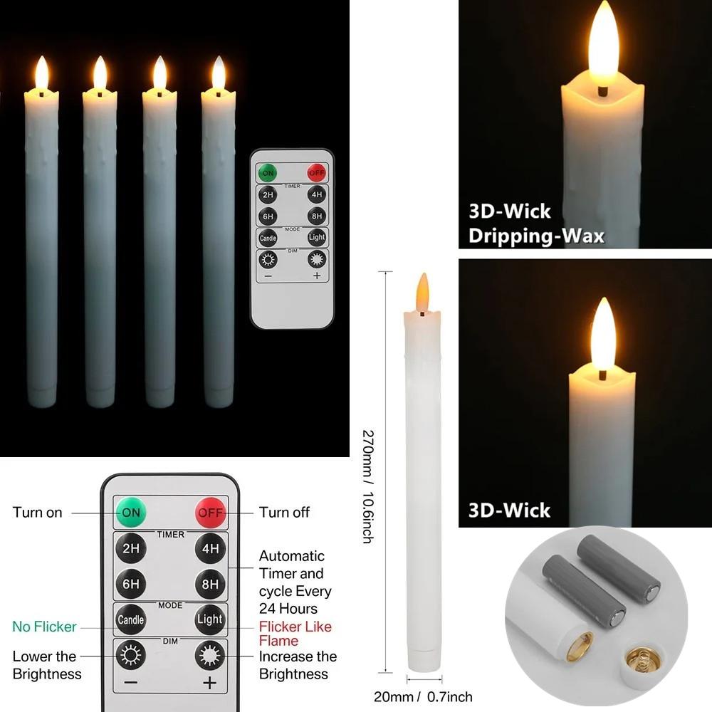 Flameless Flickering Taper Candles With/without Remote Control Timer Dimmer Battery Operated Candlesticks for Christmas Wedding