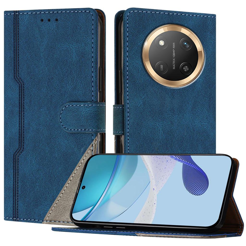 For Honor X9c 5G Leather Case Triangle Patchwork Wallet Stand Shockproof Phone Cover