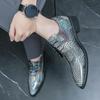 Model Runway Catwalk Leather Shoes Men's Personality Laser Dragon Scale Pattern Patent Leather Glossy Pointed Men's Shoes 48 Trendy Nightclub Shoes