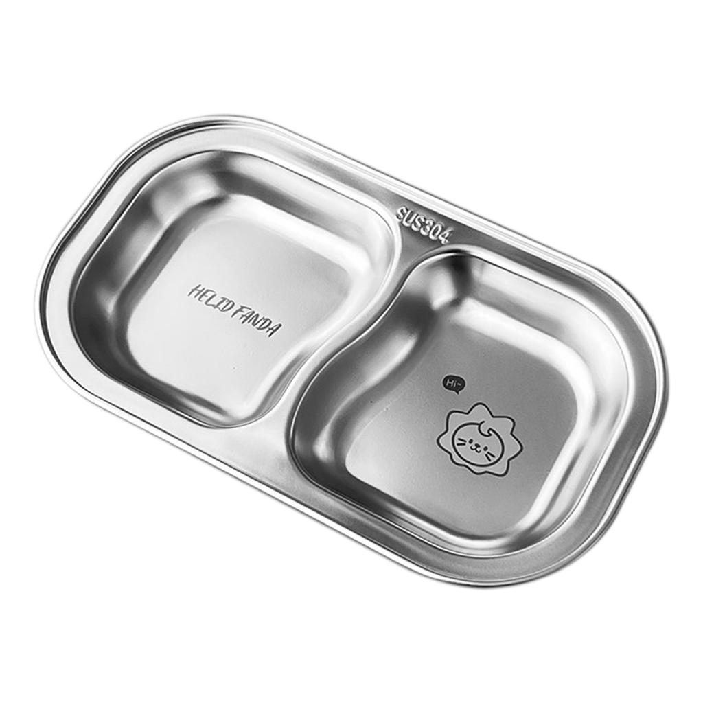 Snack Dessert Plate 304 Stainless Steel Dinner Plate Kid Divided Dinnerware 2 Compartment Sauce Plate Kitchen Tableware