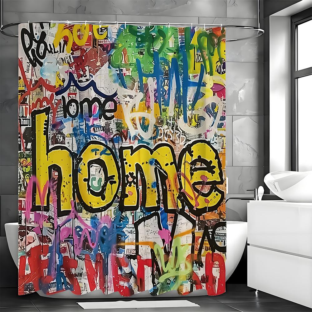 Забавная граффити Домашняя абстрактная живопись Занавеска для душа, Декоративная занавеска для душа для ванной, Водонепроницаемая занавеска для душа с крючками
