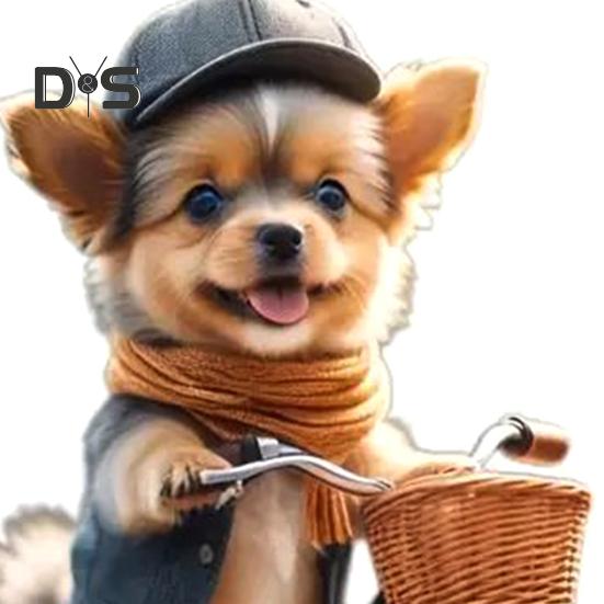 Украшения для рождественской елки, реалистичный щенок, едущий на велосипеде, подвеска, 2D, плоская, с двойной печатью, акриловое подвесное украшение для елки, домашний декор