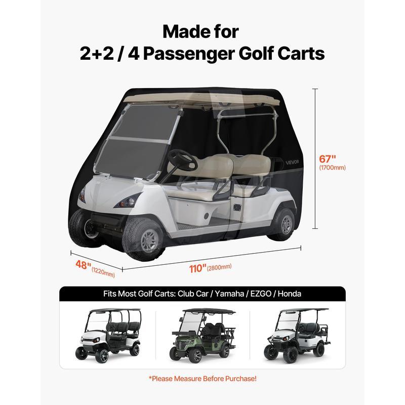 Golf Cart Cover, Full Coverage 2+2/4 Passenger Golf Cart, 420D Waterproof Oxford Fabric Club Car Cover Fits Most Carts Club C