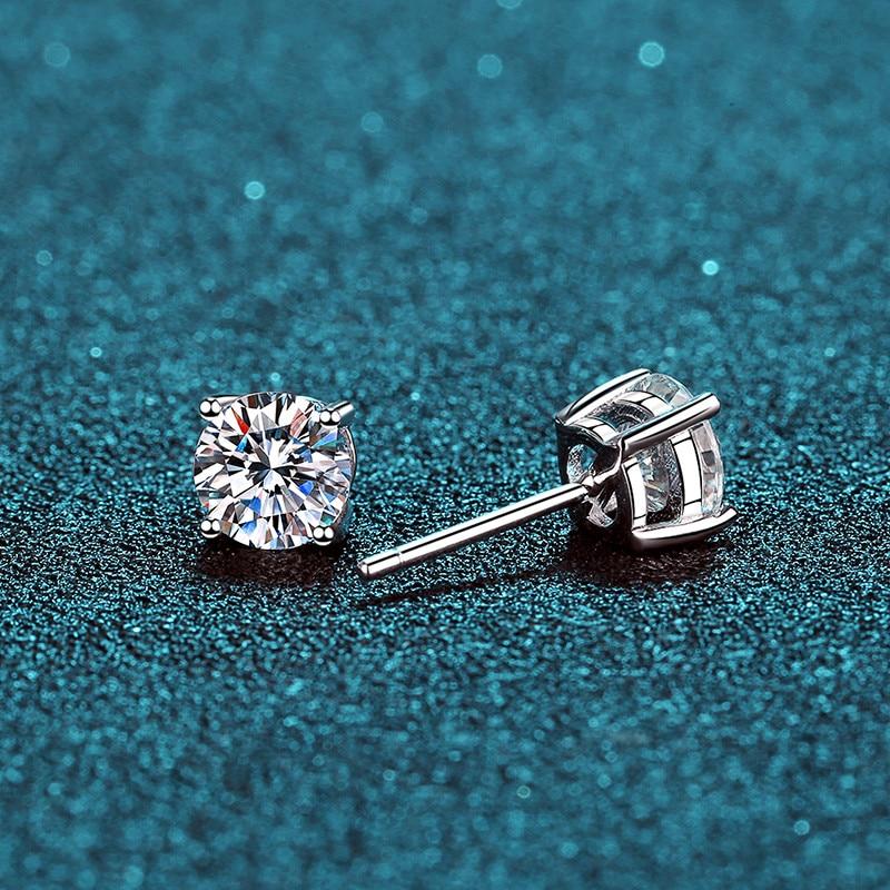 S925 Classic 4 Prongs 0.5/1/1.5ct F Color Moissanite VVS Fine Jewelry Diamond Stud Earring With Certificate for Women