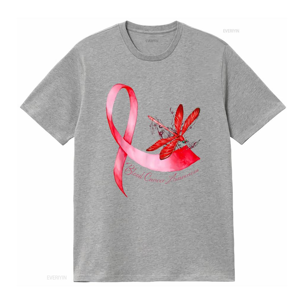 Hippie Dragonfly Red Ribbon Blood Cancer Support T Shirt Vintage Washed Breathable Unisex Casual Soft Graphic Stylish