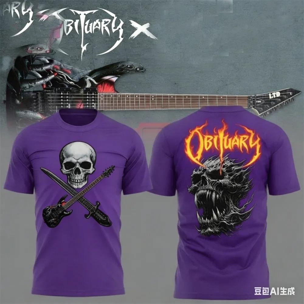 Summer men's T-shirt New Rock Obituary Band skulls Print T-shirt Men Women Fashion Oversized Short Sleeve Tshirt Graphic T-shirt
