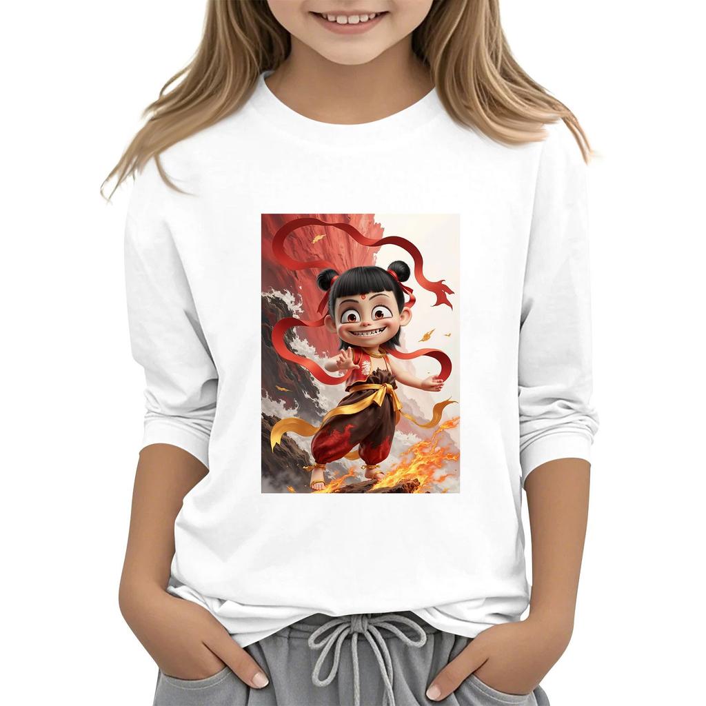 Топы с принтом для девочек 5-16 лет с круглым вырезом и рукавами 3/4 Футболки Модные топы Наряды Футболки