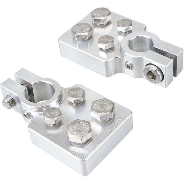 Bevee 6 Spot Battery Terminal Connector Clamps 4/0(XL) AWG Gauge, Positive And Negative (+/-)(Pair) For Standard SAE Post Style, Multi-Size Hole