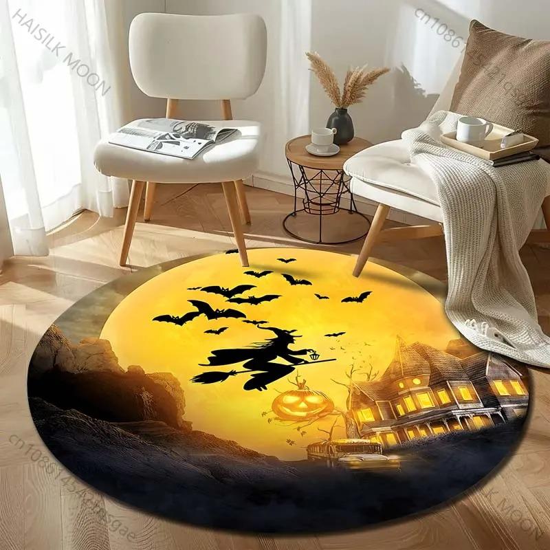 Head Bat Castle Halloween Round Rugs Carpet Child Room Floor Mats Playroom Upholstery Living Room Bedroom Fashion Gaming Rug