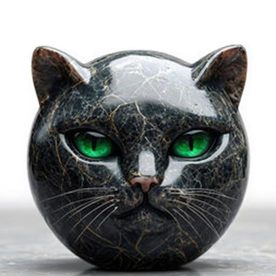 Черный Кот Камень Мраморная Текстура Скульптура Головы Кота Ручная Резьба Целебные Камни Памятный Подарок для Любителей Кошек Женщин Мужчин