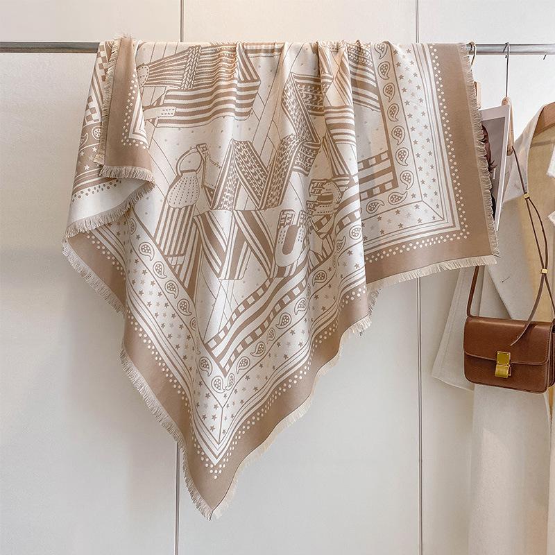 Polka Dot Cashew Scarf Geometric Line Splicing Shawl Women'S Imitation Cashmere Warm Square Scarf