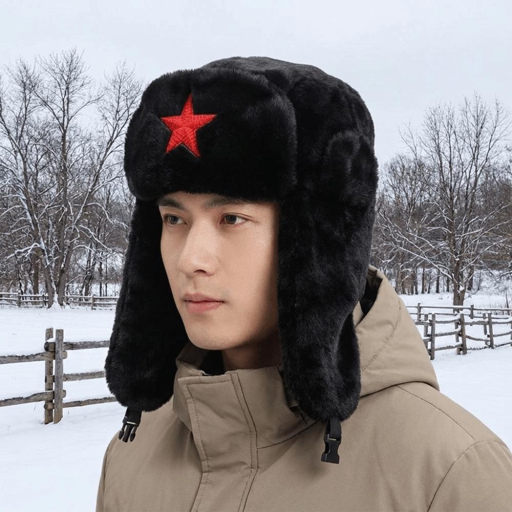 Pentagram Star Plush Lei Feng Cap Windproof Ski Hat Cosplay Ear Protection Cap Men