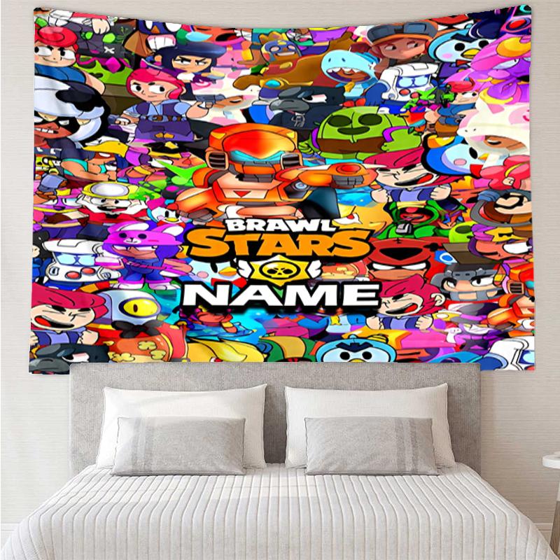 Custom Name Brawl Stars Print Tapestry, Backdrop, Easy Setup, Ideal for Bedroom, Office & Living Room, with Aesthetic Wall Hanging Decor.