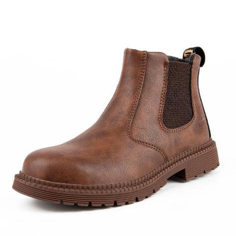 Водонепроницаемая защитная рабочая обувь, мужские кожаные ботинки Chelsea со стальной головкой, мужская обувь, неразрушимые строительные защитные ботинки H546