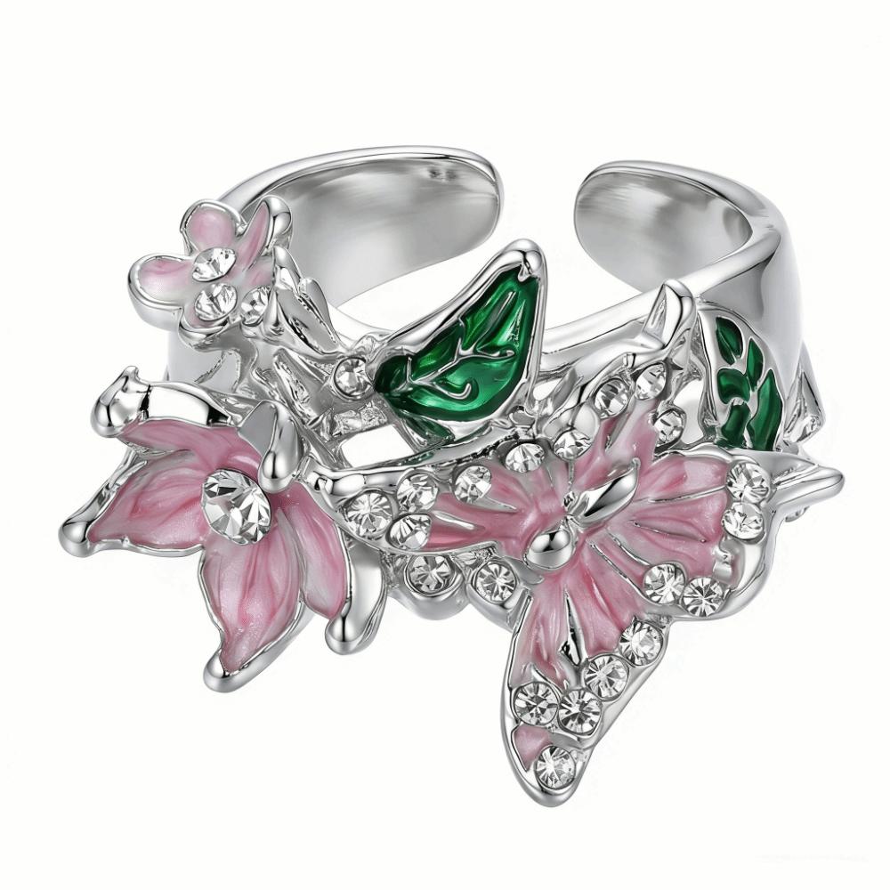 Oil Dripping Butterfly Ring Elegant Finger Jewelry Sweet Opening Finger Ring  Ladies Jewelry