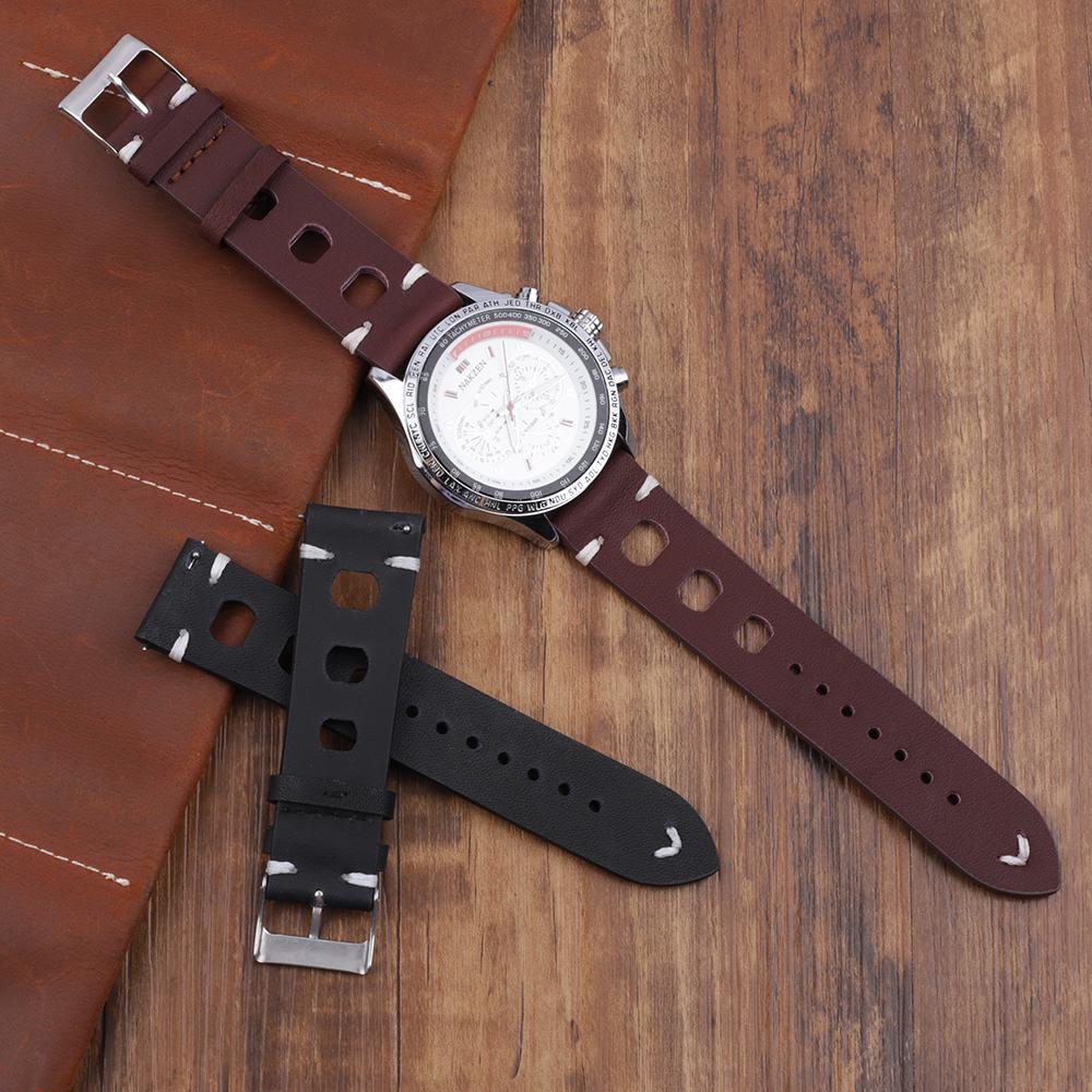 Vintage Leather Watch Strap 18mm 20mm 22mm 24mm Breathable Hole Hand Stitching Watchband for Men Women Replacement Wrist Belt