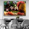 Wine Glass Bottle Posters and Prints Canvas Painting Wall Art Pictures for Dining Room Home Decor Grapes Wooden Barrel Cuadros