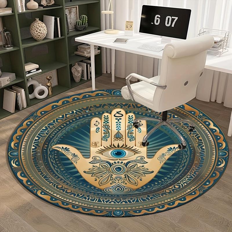 Hamsahand eye symbolmandala round rug crystal velvet floor mat bohemian spiritualdecor living roombedroom yoga meditation carpet