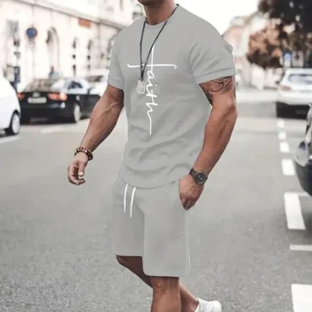 Летний мужской костюм уличная мода свободная и удобная футболка для спорта на открытом воздухе бег фитнес шорты с текстовой печатью