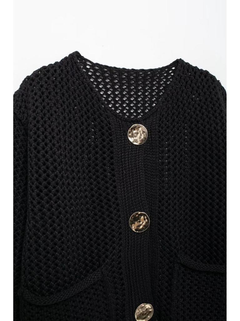 Женская вязаная кофта-свитер - 15 цветов, осень/зима, европейский и американский стиль, короткая с большими карманами, застежка на три пуговицы (2024).