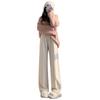 White straight wide-leg pants women's spring and autumn thin loose outer wear vertical casual chenille straight pants