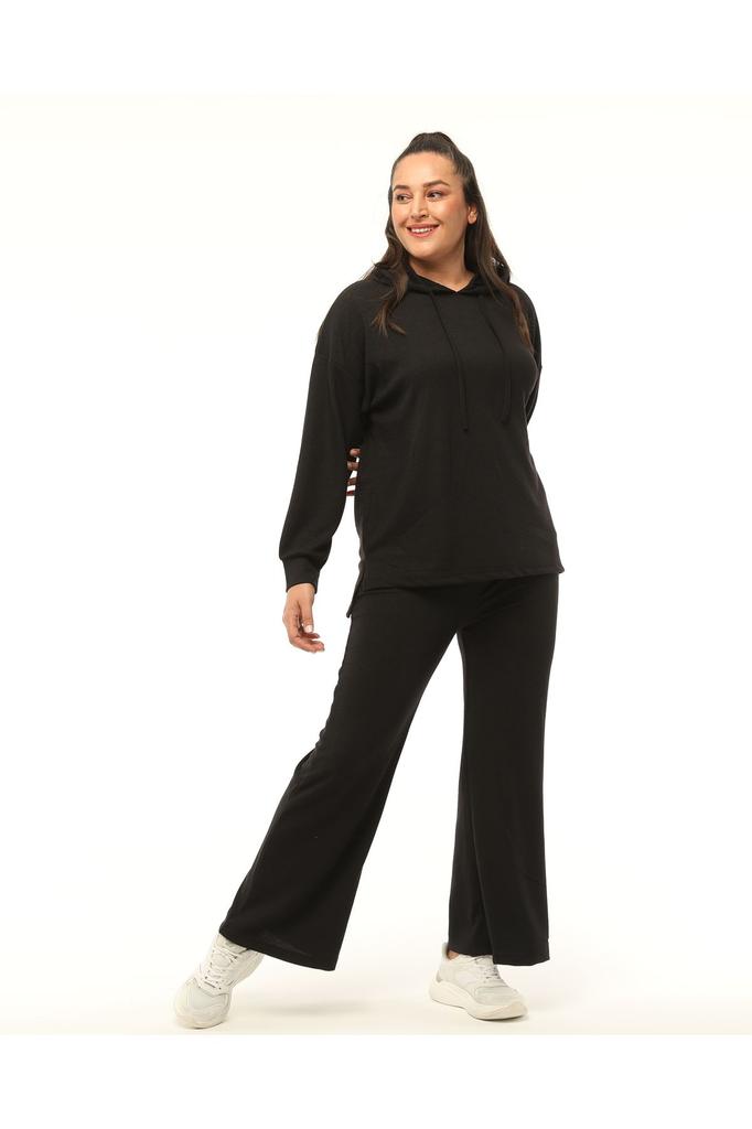 Women's Fashion Big Size Tracksuit Set Green Plus Size Wide Leg Long Sleeve Hooded Tracksuit Set