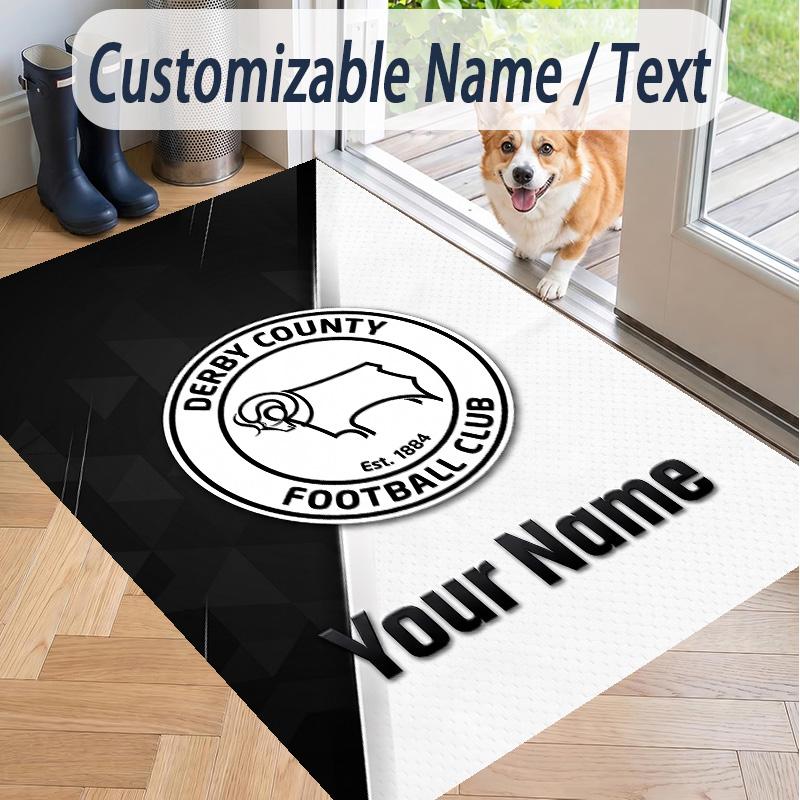 Custom Text Printed Rug Derby County Non Slip Floor Carpet For Home Room Decor