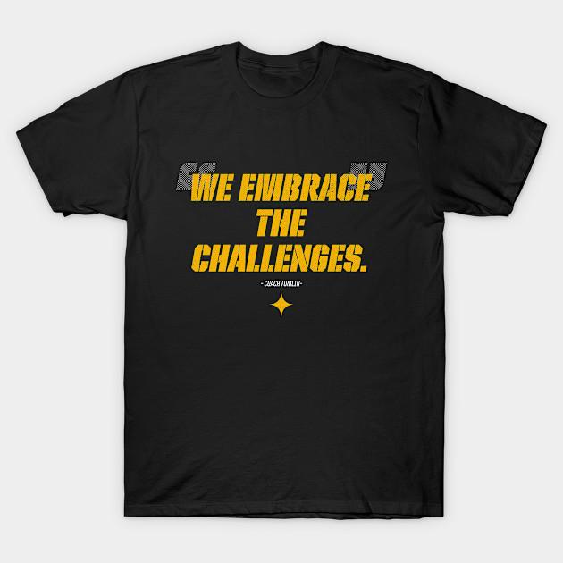 Asian Size Men Black Print T-shirt We Embrace The Challenges No-Cut Heat Transfer Print Cotton Tshirt