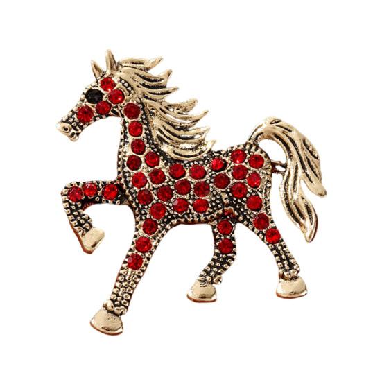 Yousheng Retro Horse Brooch Rhinestone Inlaid Horse Pin Zodiac Year Animal Brooch Men Women Suit Accessory for Handbag Clothes Decoration