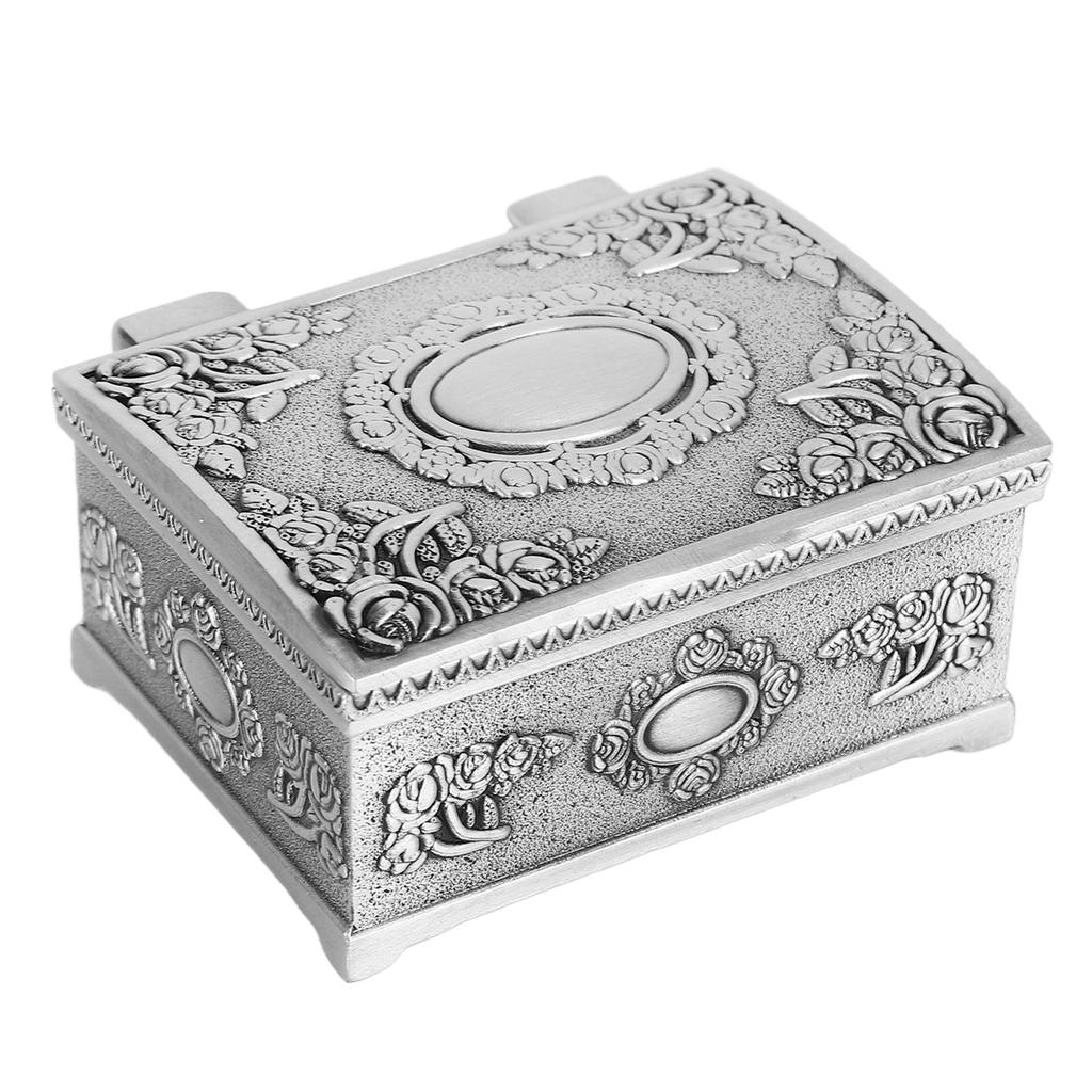 Vintage Jewelry Box Hand Carved Pattern Metal Small Antique Jewelry Organizer for Rings Earrings