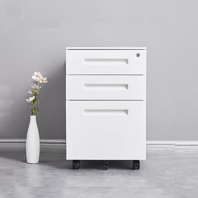 Mobile Three-Drawer Metal File Cabinet with Lock for Under-Desk Office and Printer Storage