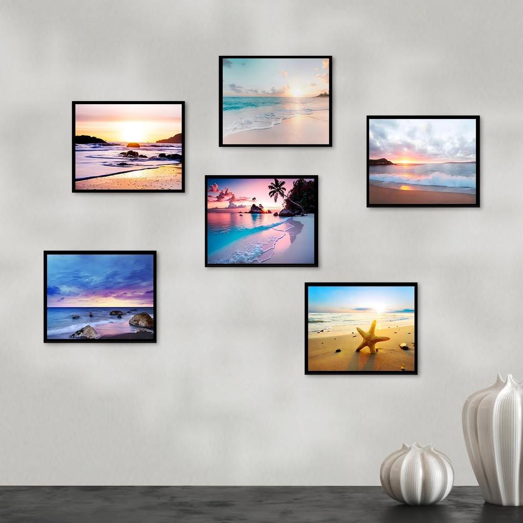 AIOCDIT Beach Wall Art Canvas Prints Bedroom Wall Decor,Coastal Art Posters Bathroom Living Room Ocean Aesthetics Set of 6 (8"x10",Unframed).