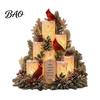 Christmas Mantel Decorations LED Candle Centerpiece with Artificial Cedar Pine Cones And Red Berries, Indoor Winter Table Decor Flameless Holiday
