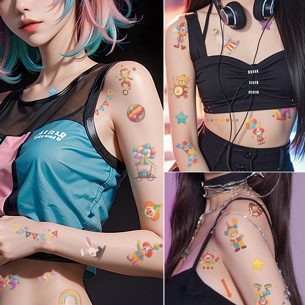 10 листов мультяшных цирковых животных клоун татуировки наклейки для руки руки тела временные водонепроницаемые татуировки наклейки детские креативные подарки