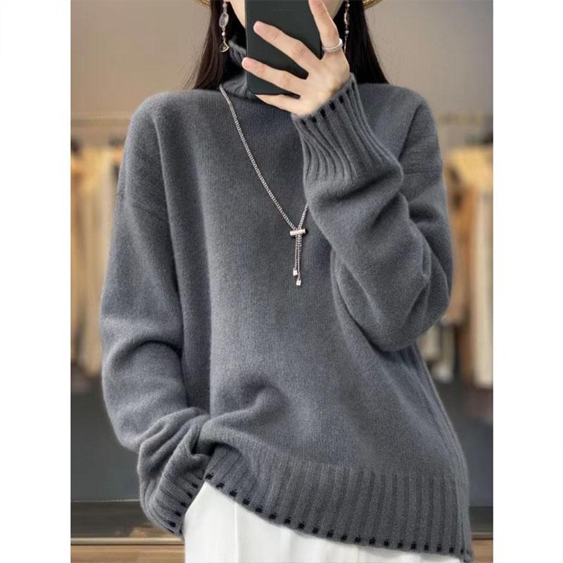 Осень-зима женский свитер шерстяной лоскутный свитер с воротником модный повседневный вязаный пуловер с длинным рукавом топ женский теплый уличный трикотаж