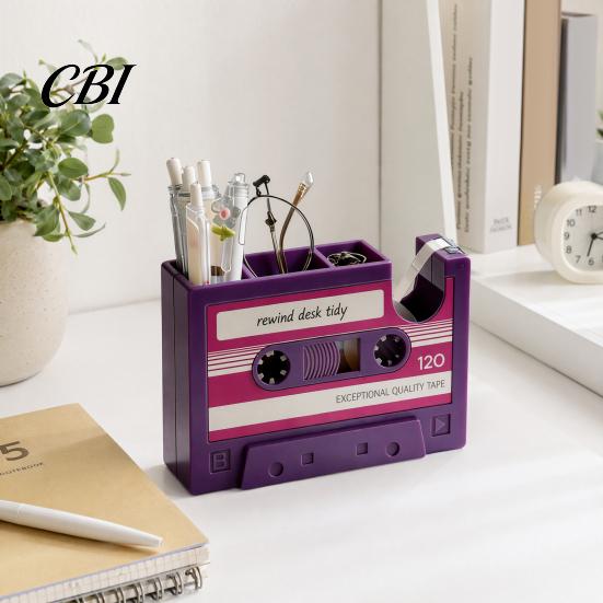 Detailed Vintage Pen Holder Retro Cassette Tape Holder, Creative Desk Organizer with Slots Storage And Compartments, Multifunctional Pencil Stand for