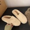 Fashion Spring Fall Furry Slippers Female Outside Wear Winter Plush Half Slippers Flat Bottom Maternity Non-slip Black Fur Shoes
