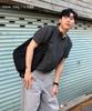 CUZNELLO Cool Cotton Striped Henley Neck Short Sleeve Knit_Charcoal