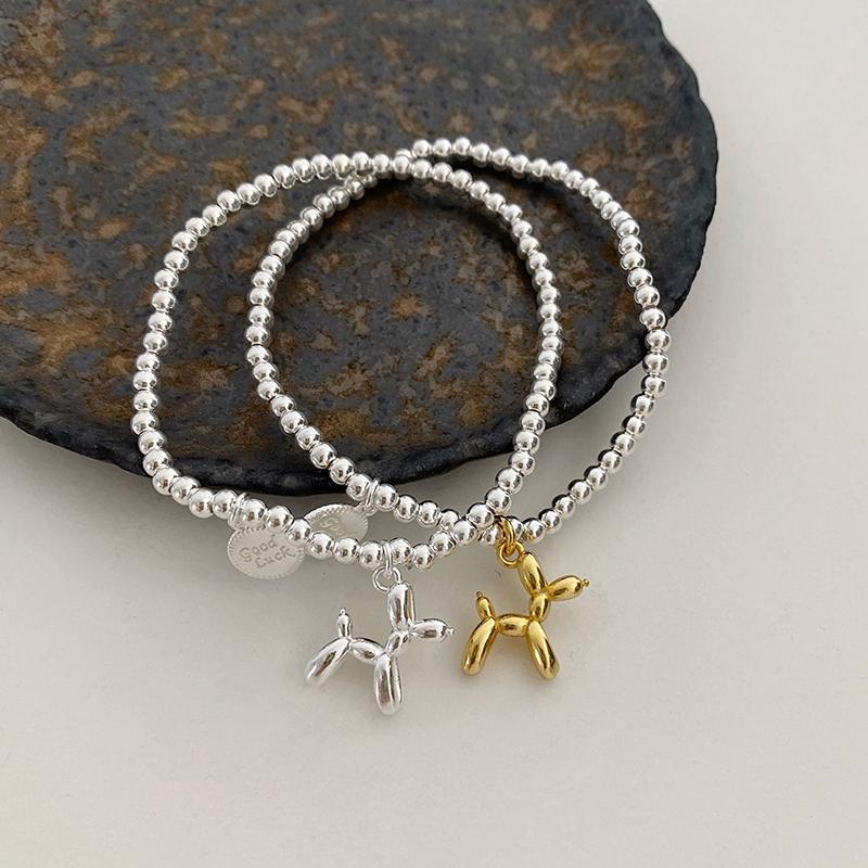 Y2K Creative Cute Balloon Dog Bracelets for Women Beads Chain Ladies Bracelet Jewelry Sweet Couples Fashion Elastic Rope Metal