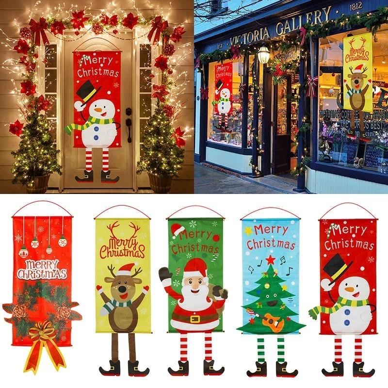 1set Merry Christmas Porch Door Banner Hanging Ornament Christmas Decoration for Home New Year Xmas Happy