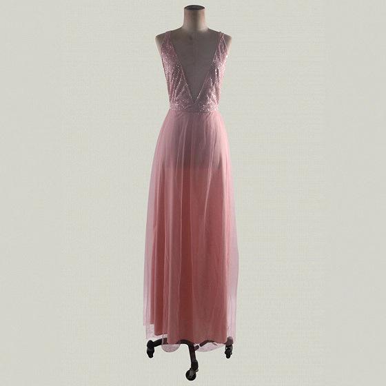 1011 European and American new women's clothing elegant temperament sequined split sexy V-neck backless evening dress long dress