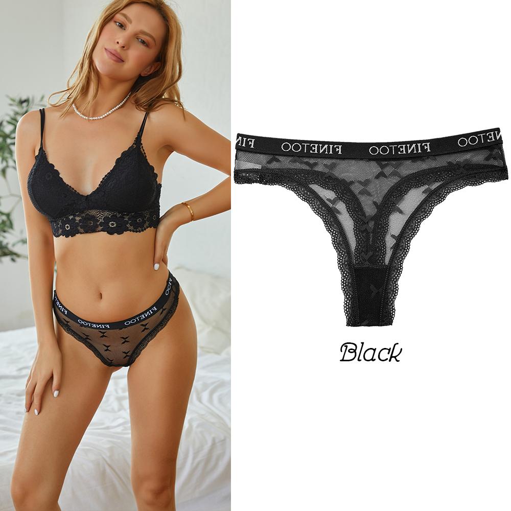 FINETOO Женское нижнее белье, сексуальные кружевные стринги, сексуальное нижнее белье с низкой талией, женское однотонное удобное дышащее белье