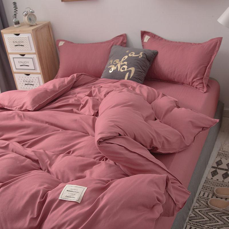 Simple Japanese Solid Color Pink Bedding Set Bed Cover Twin Full Queen Bed Linen Girl Women Polyester Bed Flat Sheet Pillowcase