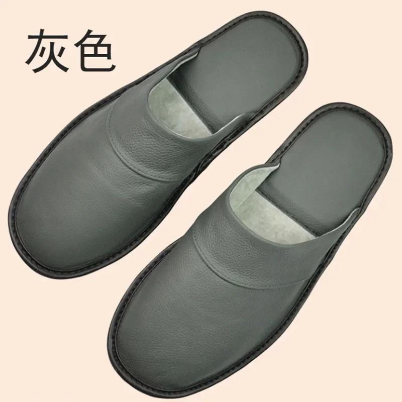 Тапочки из натуральной коровьей кожи для дома, домашние тапочки, весна-осень-лето, для мужчин и женщин, для пожилых людей, нескользящие, повседневные, одинарные, тапочки