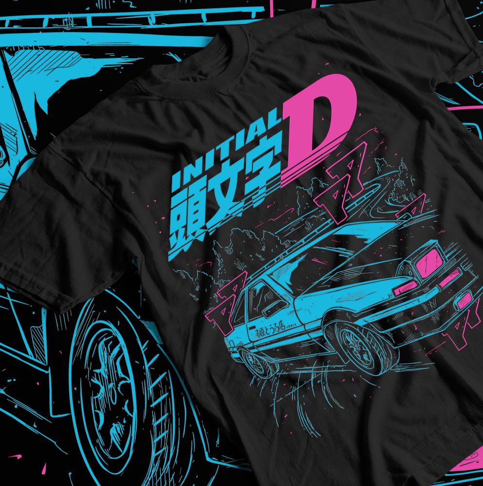 Initial D Ицуки Фудзивара Футболка Аниме Манга Фильм Унисекс Черная Футболка Все Размеры