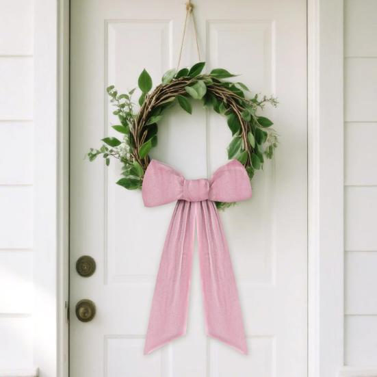 2 Pcs Christmas Velvet Wreath Sash for Front Door Blank Plain Garland Sash Accessories for Anniversary Wedding Party Indoor Outdoor Home Decor