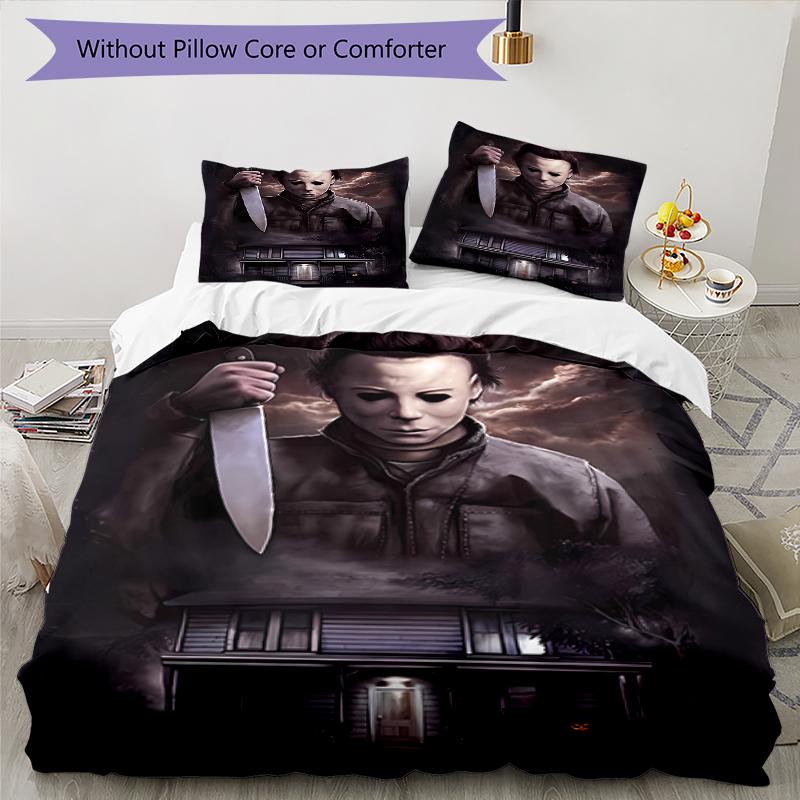 3pcs Michael Myers pattern bedding set duvet cover set includes duvet cover &pillowcases, perfect all season bedroom decoration & gift