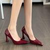 Shallow mouth sexy burgundy high heels women's 2025 summer celebrity new thick heel pointed patent leather imperial sister temperament single shoes